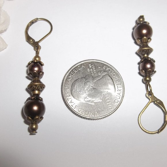 Brown Earrings, Brown Earring Set, Brown Pearl Earrings, Boho Earrings, NWT 7480 - Picture 3 of 8